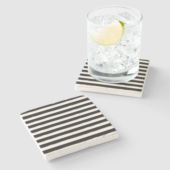  Elegant Stripe Black Gold White          Stone Coaster (Side)