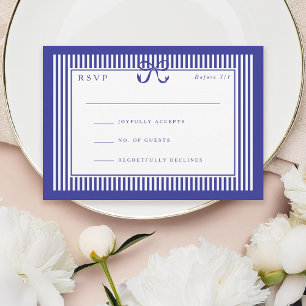 Elegant Stripe Blue Border with Bow Wedding RSVP Card