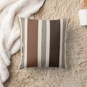 Elegant Stripe Cabana Style Brown Beige Chocolate Cushion