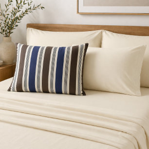 Elegant Stripe Cabana Style Navy Blue Brown  Pillowcase