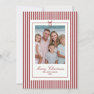 Elegant Stripe Christmas Bow Family Holiday Photo Card