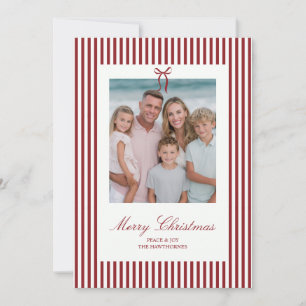 Elegant Stripe Christmas Bow Family Holiday Photo Card