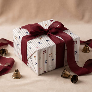 Elegant Stripe Colourful Watercolor Christmas Bows Wrapping Paper