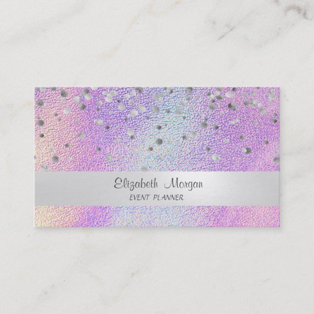 Elegant Stripe Confetti Holographic Business Card (Front)