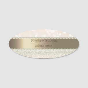 Elegant Stripe, Glitter Bokeh, Pearls Name Tag