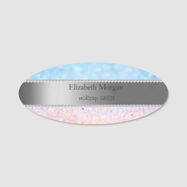 Elegant Stripe, Pearls  Bokeh Ombre Name Tag (Front)