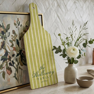 Elegant Stripe Script Typography Family Name  Cutting Board