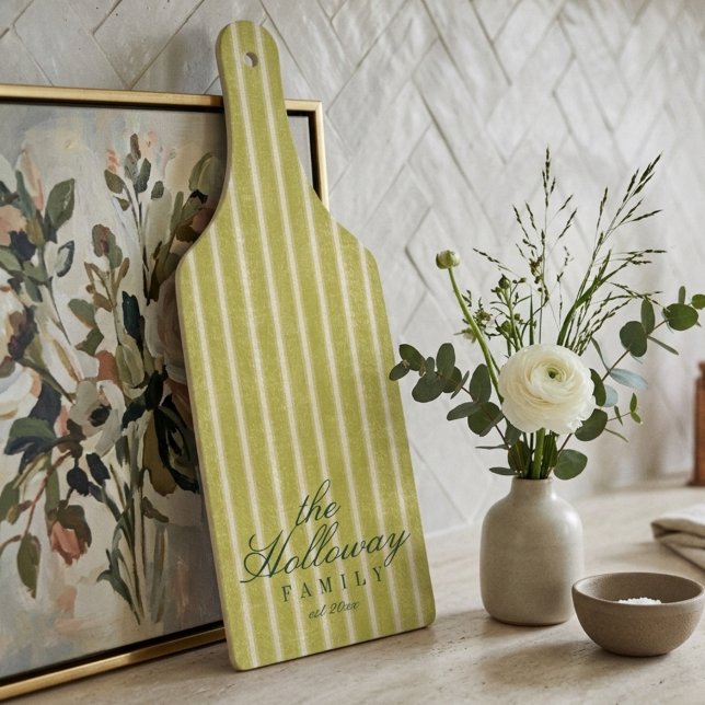 Elegant Stripe Script Typography Family Name  Cutting Board (Elegant Stripe Script Typography Family Name Cutting Board)