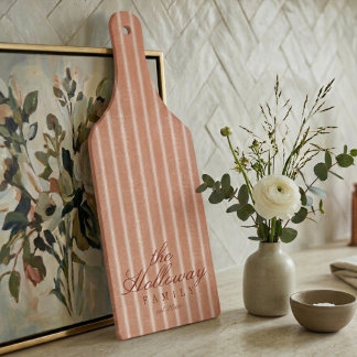 Elegant Stripe Script Typography Family Name  Cutting Board