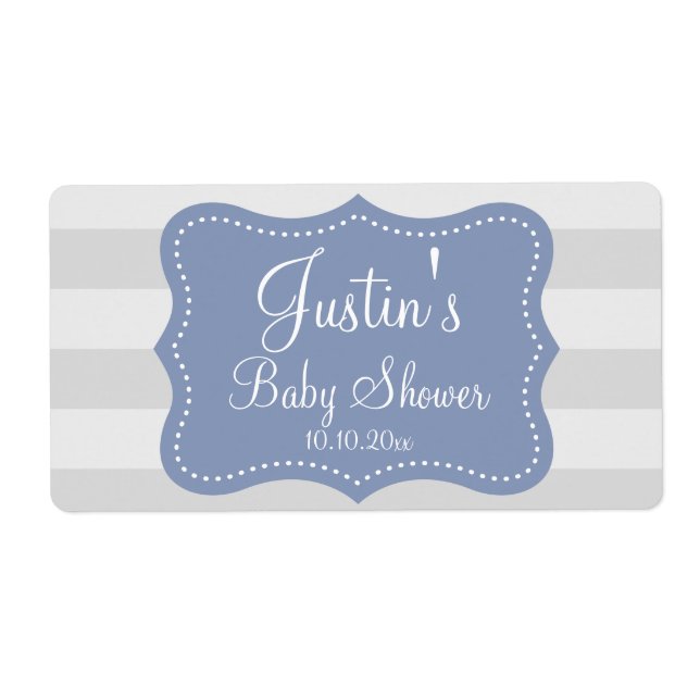Elegant striped baby shower water bottle labels (Front)