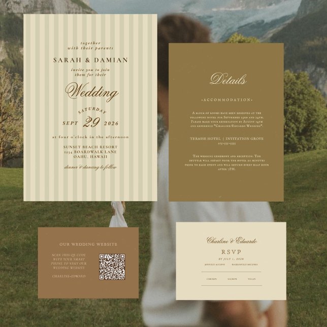 Elegant Striped | Beige Classic Wedding Invitation (Creator Uploaded)