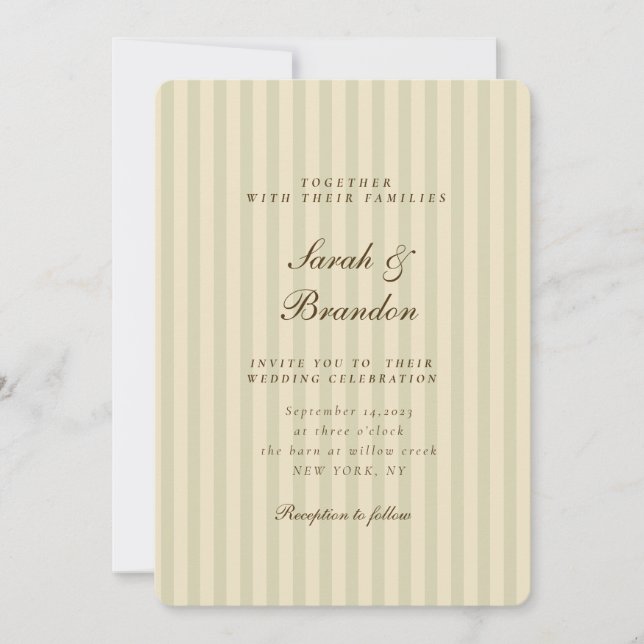 Elegant Striped | Beige Classic Wedding Invitation (Front)