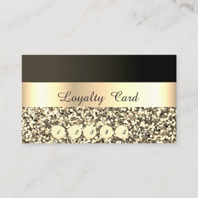 Elegant ,Striped,Black, Gold Glitter  Loyalty Card (Front)