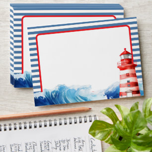 Elegant Striped Blue Red Nautical Lighthouse Ocean Envelope