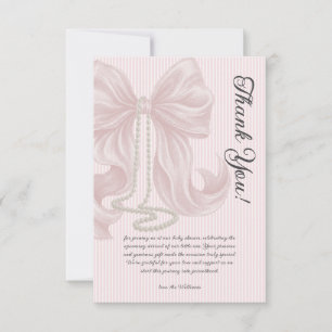 Elegant Striped Bow Ivory Pink Baby Shower Thank You Card