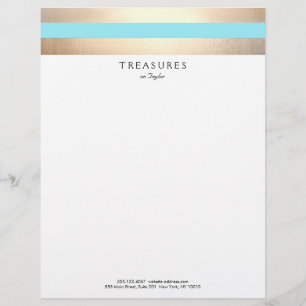 Elegant Striped FAUX Gold Turquoise Blue Personalised Letterhead