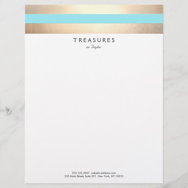 Elegant Striped FAUX Gold Turquoise Blue Personalised Letterhead (Front)