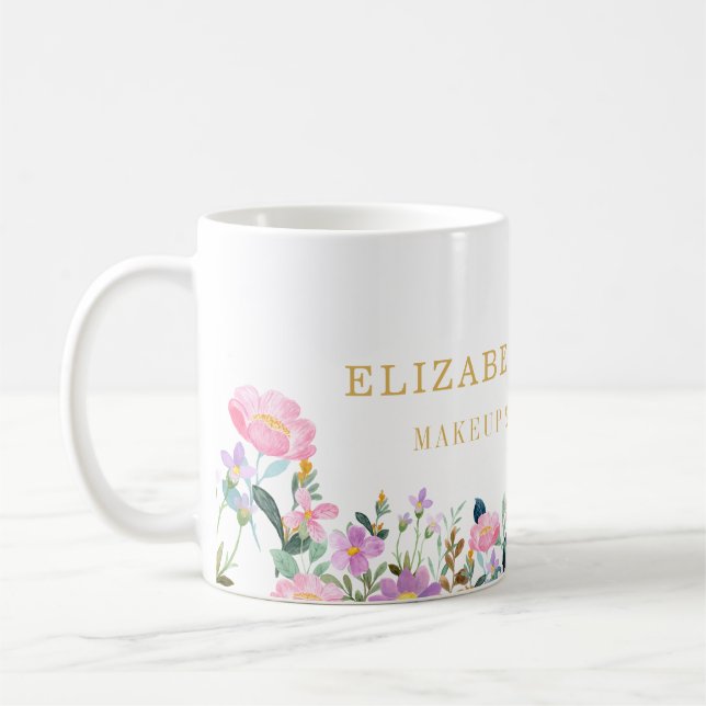Elegant Striped Floral Beauty Artist Hair and Make Coffee Mug (Left)