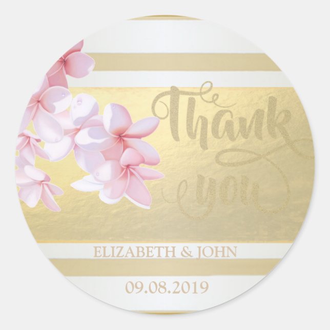 Elegant  Striped,Flower Thank You  Wedding Sticker (Front)