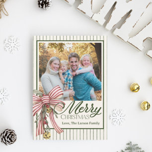 Elegant Striped Merry Christmas Family Photo Card 