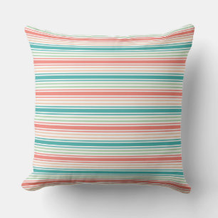 Elegant Striped Pattern: Teal, Coral, and White Cushion