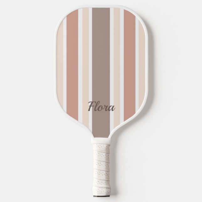 Elegant Striped Peach and Brown Pickleball Paddle (Front)