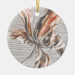 Elegant Striped Tulip Antique Flower Etching Ceramic Ornament