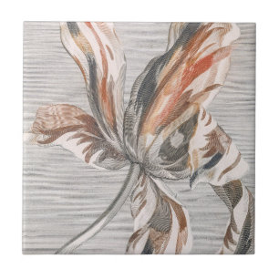 Elegant Striped Tulip Antique Flower Etching Ceramic Tile