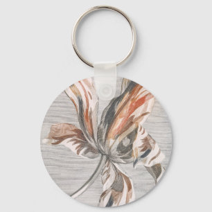 Elegant Striped Tulip Antique Flower Etching Key Ring