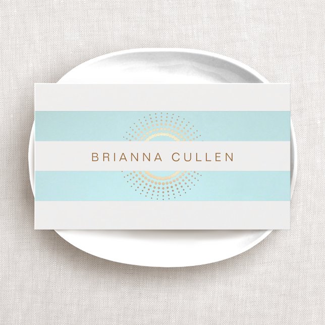 Elegant Striped Turquoise and Gold Circles Business Card (Creator Uploaded)