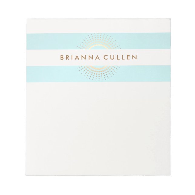 Elegant Striped Turquoise and Gold Circles Notepad (Front)