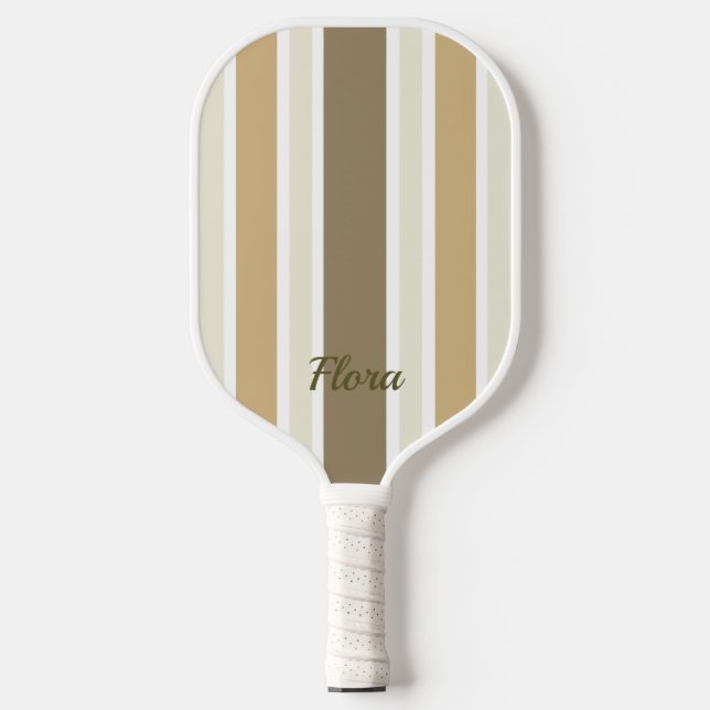 Elegant Striped Yellow and Beige Pickleball Paddle (Front)