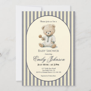 Elegant Stripes Baby Shower Teddy Bear Invitation