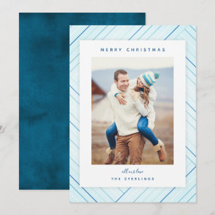 Elegant Stripes Blue Family Photo Holiday Card