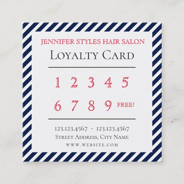 Elegant stripes pattern loyalty blue card (Front)