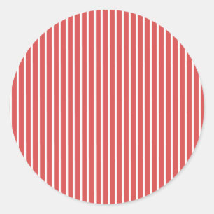 Elegant Stripes White - Coral Red Classic Round Sticker