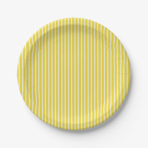 Elegant Stripes White - Golden Yellow Paper Plate