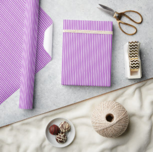 Elegant Stripes White - Orchid Purple Wrapping Paper