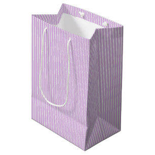 Elegant Stripes White - Soft Lilac Medium Gift Bag