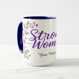 Elegant Strong Women Purple Script Floral Mug