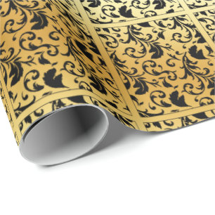 Elegant Stunning Black Damask on Gold Wrapping Paper