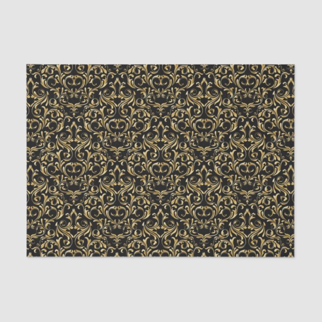 Elegant Style Black and  Gold Damask Tissue Paper (Front)