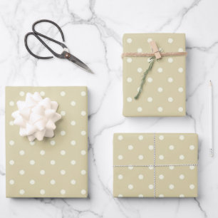 Elegant Style Pale Beige Ecru and White Polka Dots Wrapping Paper Sheet