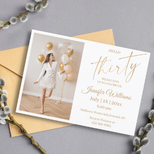 elegant stylish 30th birthday gold script photo invitation