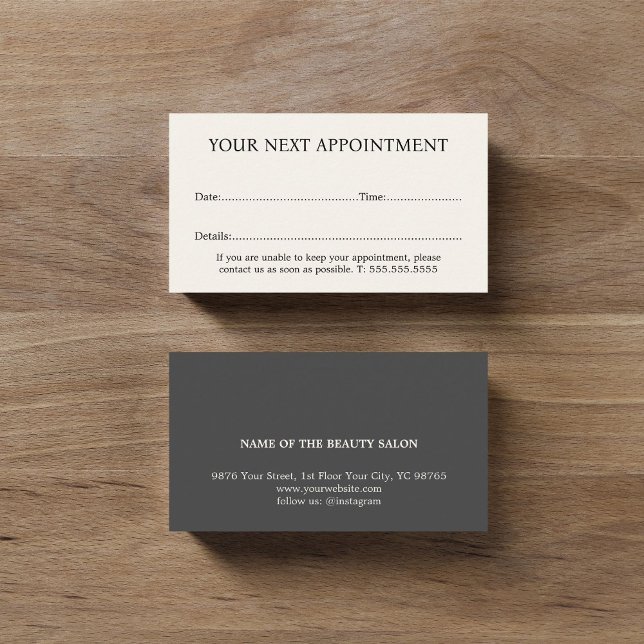 Elegant Stylish Beige Dark Grey Beauty Salon Appointment Card (Creator Uploaded)