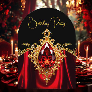 Elegant Stylish Birthday Regal Red Gold Jewel Invitation
