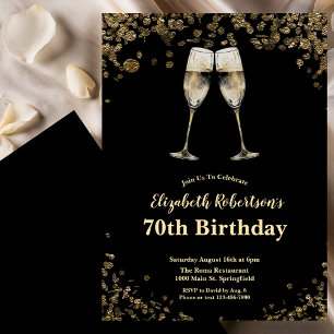 Elegant Stylish Black and Gold 70th Birthday  Invitation