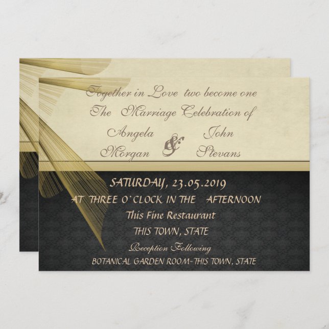 Elegant Stylish Black Damask  Wedding Invitation (Front/Back)