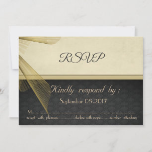 Elegant Stylish Black Damask Wedding RSVP Card