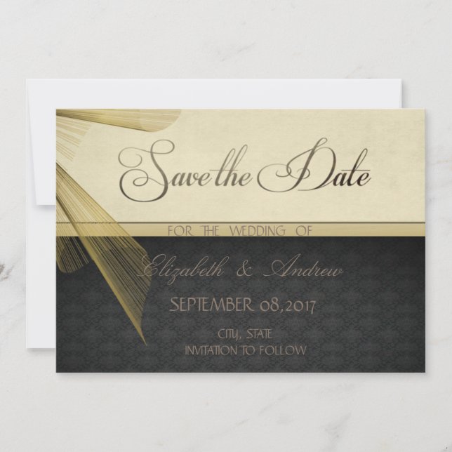 Elegant Stylish Black Damask Wedding Save the date (Front)